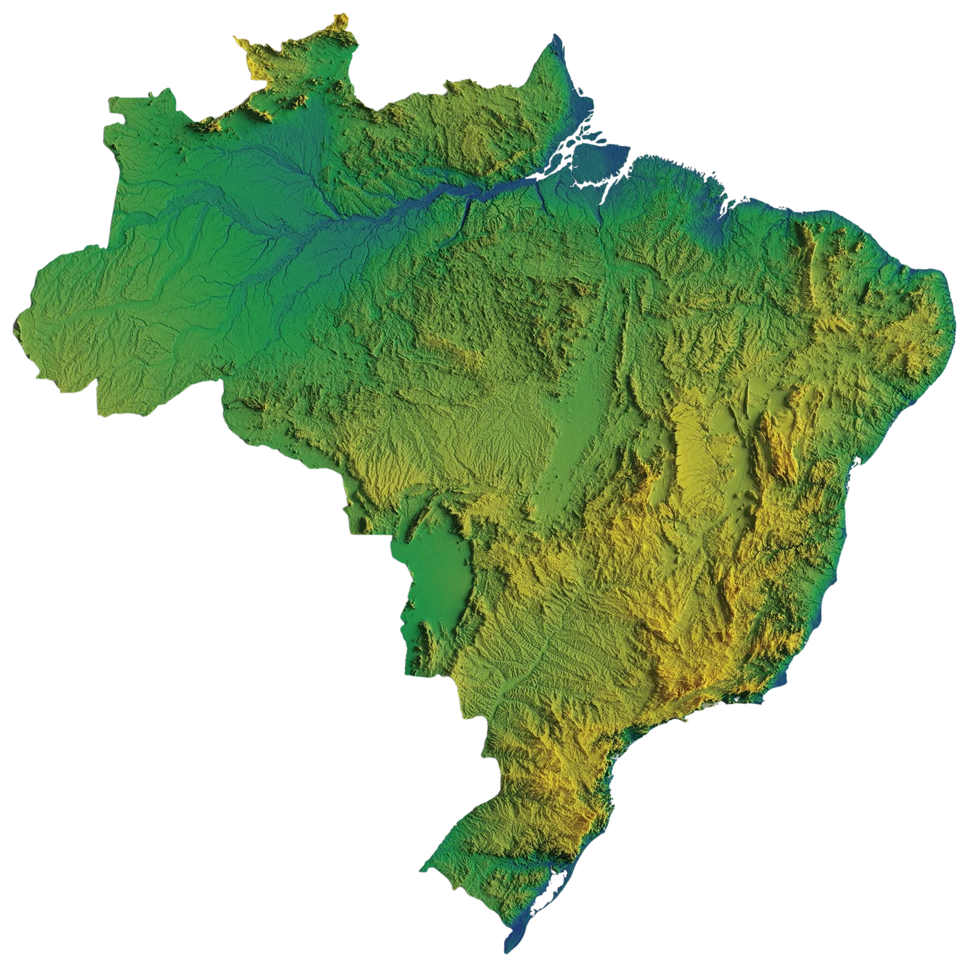 Mapa topográfico do Brasil com rotas de atendimento partindo de Rio Grande - RS